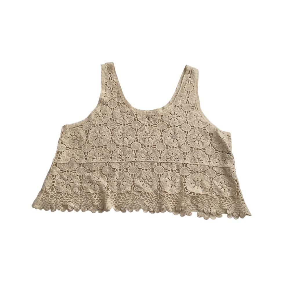 Rebellion Again Crochet Crop Top Sz L White Granny Squares Boho Festival Y2K 90s